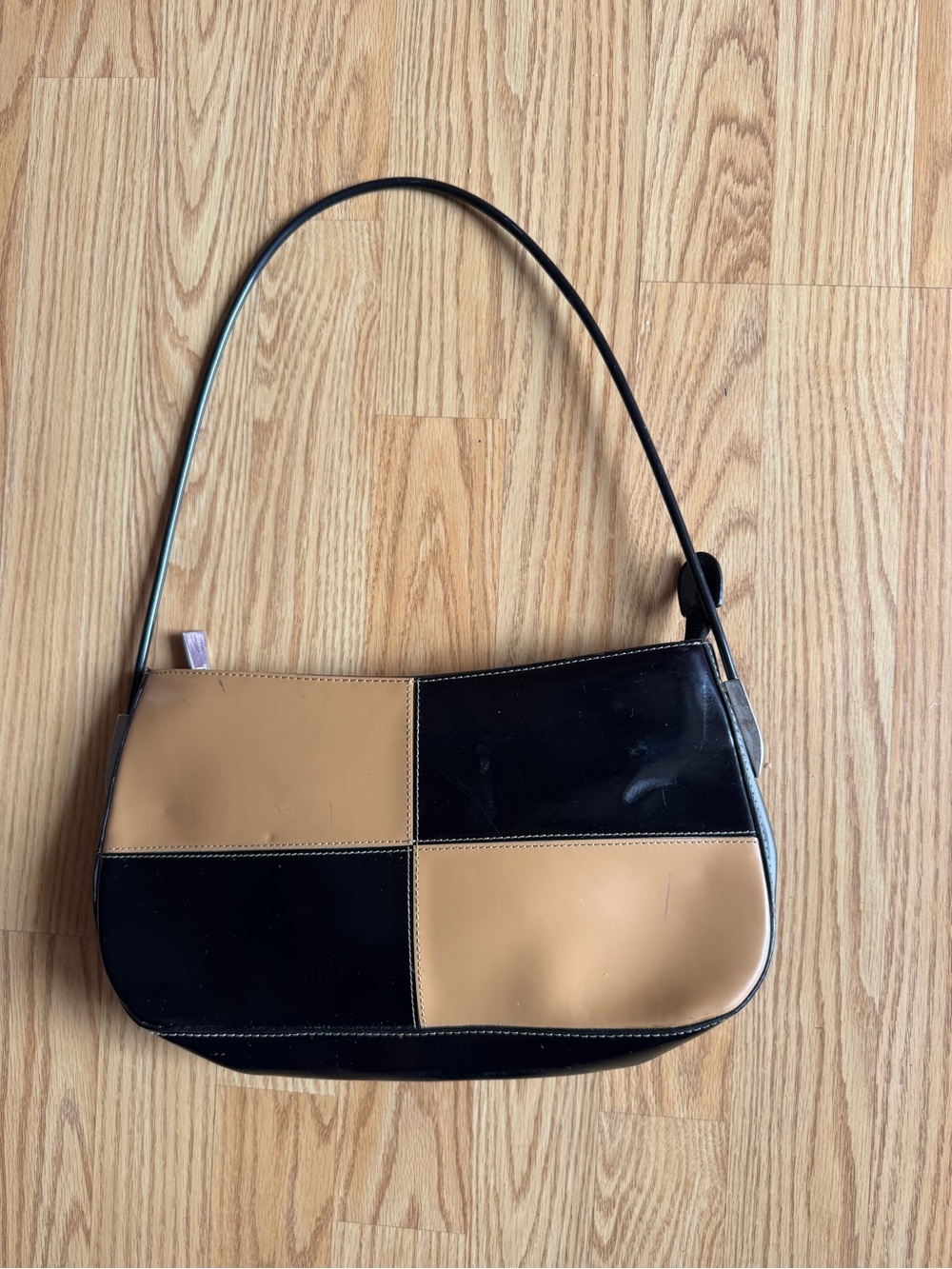 Black and Beige Checkered Leather Handbag
